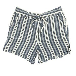 Per Se linen blend blue white striped cuffed shorts Large
